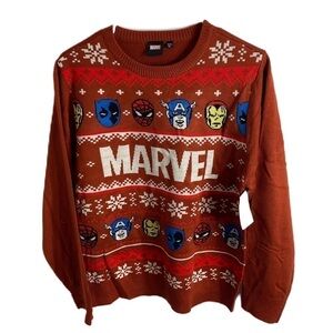 Marvel Ugly Christmas Sweater NWT Large Spider-Man Captain America Iron Man Red